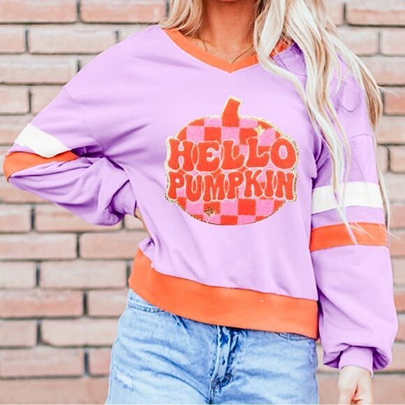 Hello Pumpkin Fall Halloween Sweatshirt - Picture 2 of 2